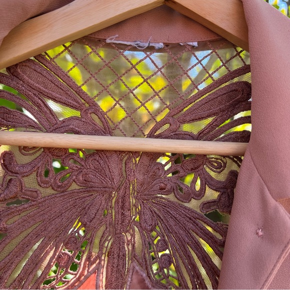 Vintage 90s Mauve Mesh Lace Butterly Back Copped Blazer Jacket 🌿 - Picture 10 of 15